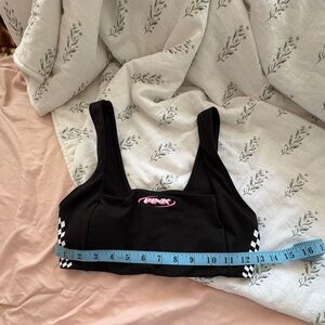 Women Black Sports Bra with Pink Logo
